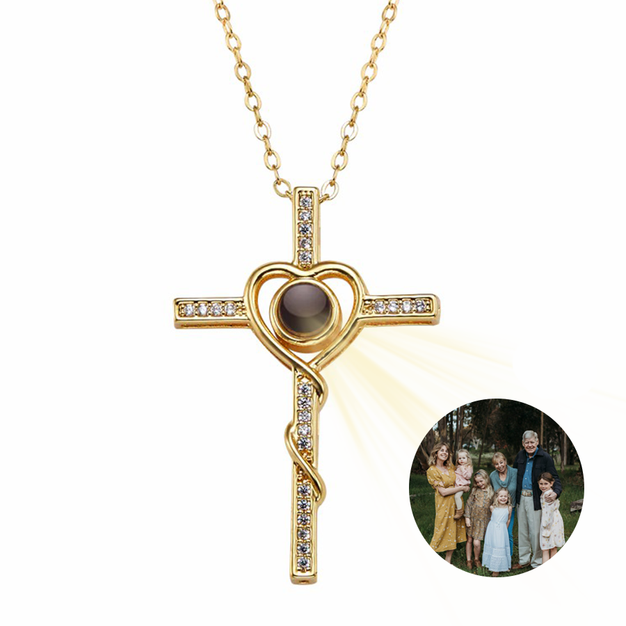 Heart and Cross Photo Projection Necklace