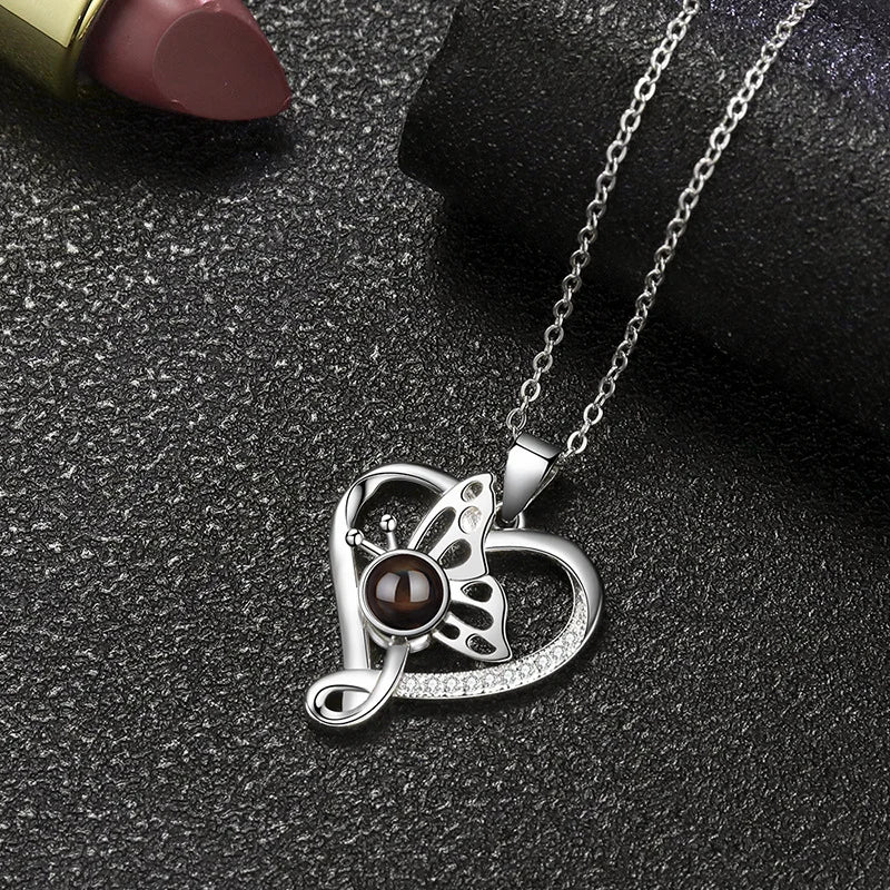 Butterfly Heart Photo Projection Necklace