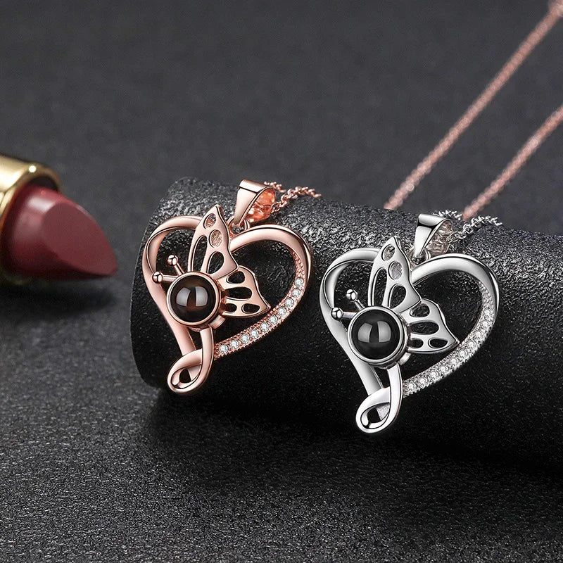 Butterfly Heart Photo Projection Necklace