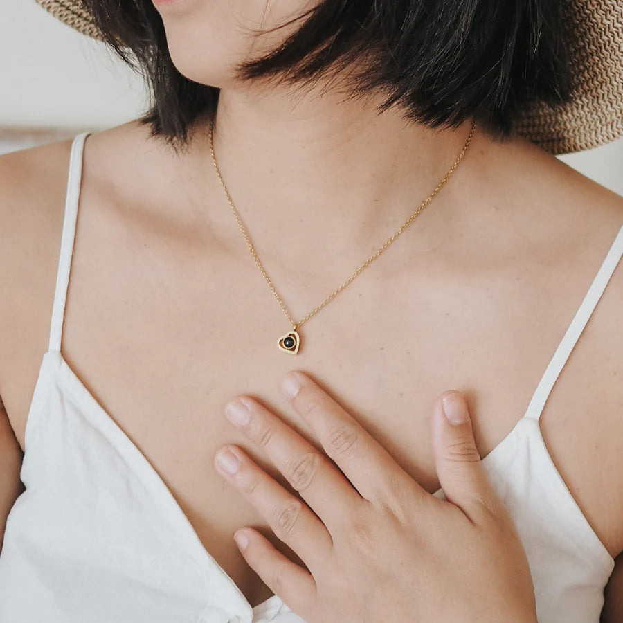 Diamond Classic Heart Photo Projection Necklace