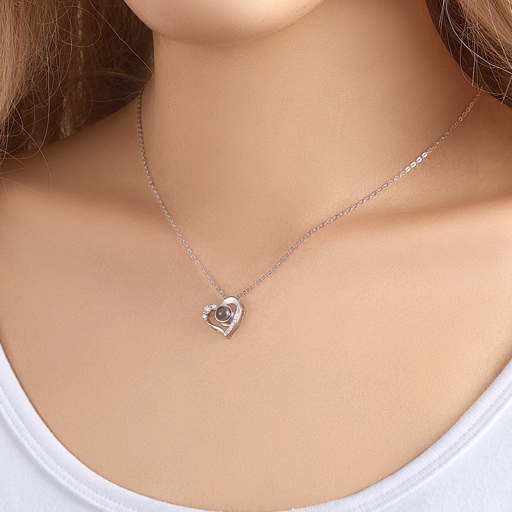 Diamond Classic Heart Photo Projection Necklace