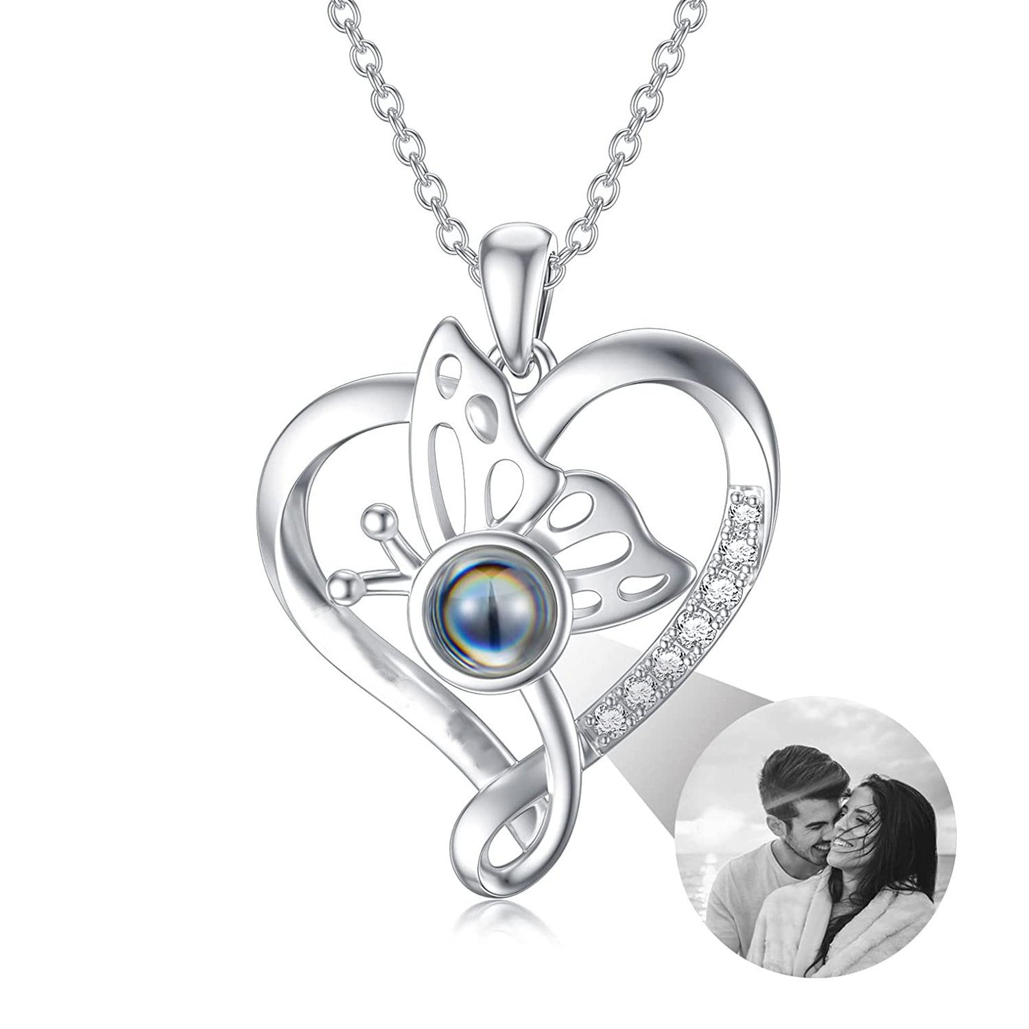 Butterfly Heart Photo Projection Necklace