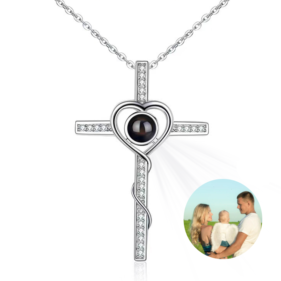 Heart and Cross Photo Projection Necklace