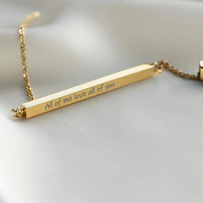 Personalized Double Layered Bar Engraved Message Necklace