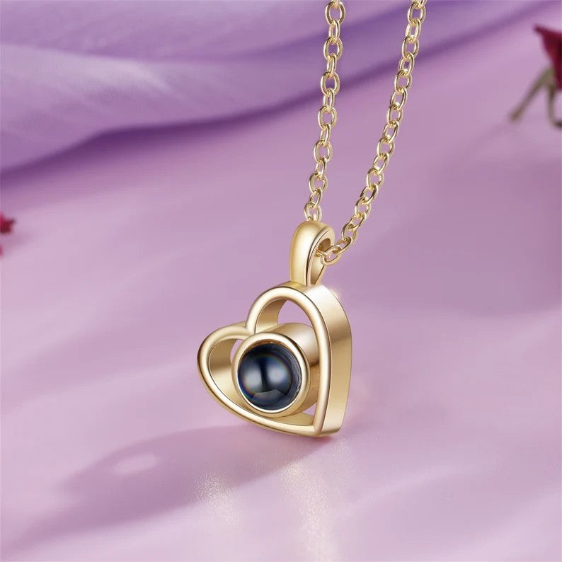 Diamond Classic Heart Photo Projection Necklace
