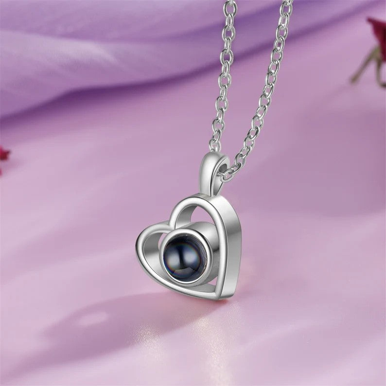 Diamond Classic Heart Photo Projection Necklace